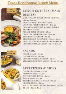 Texas Roadhouse lunch Menu